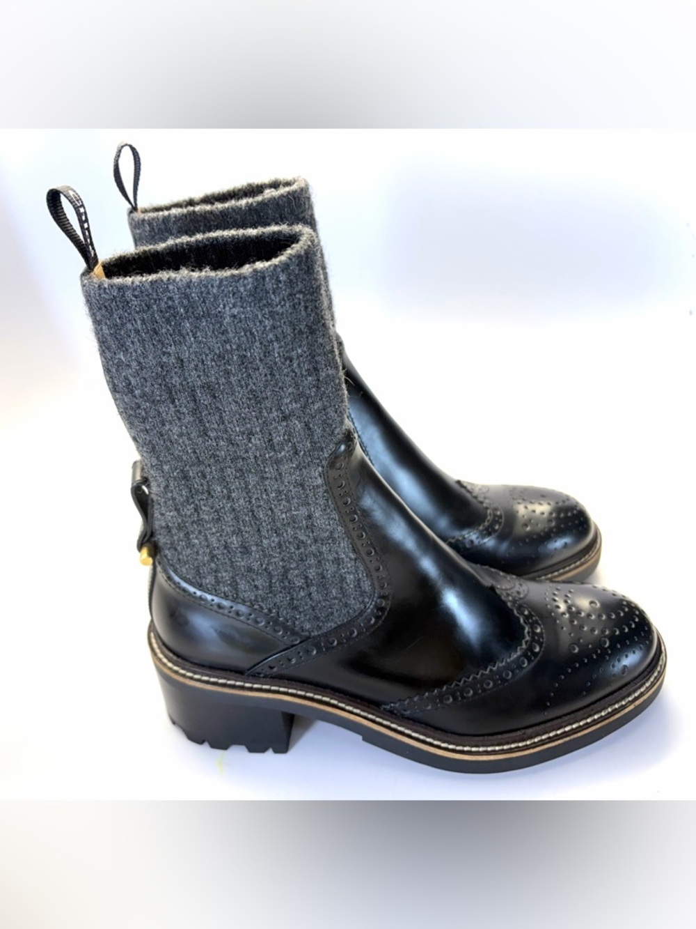 Chloè Franne Leather and Knitted Ankle Boots - Picture 2 of 8